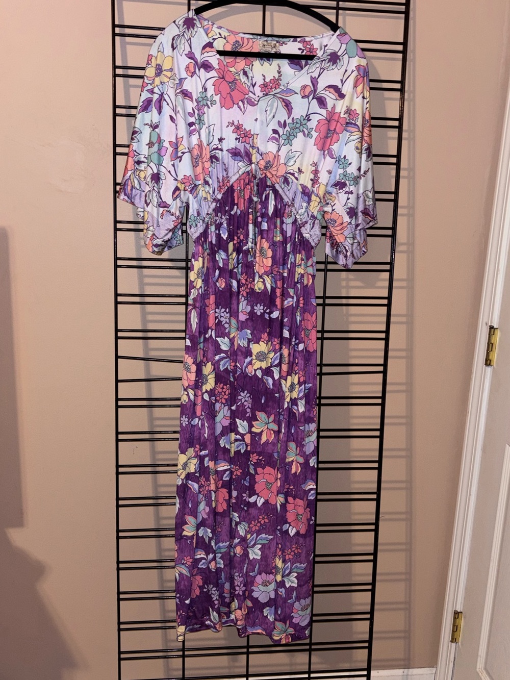 One World Purple Floral Maxi Dress with Pastel Floral Bodice